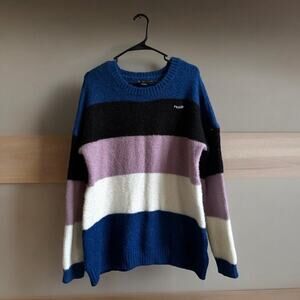 Volcom Sweater Women’s‎ M/L Blue Black Knit Stripe Colorful Oversized Comfy